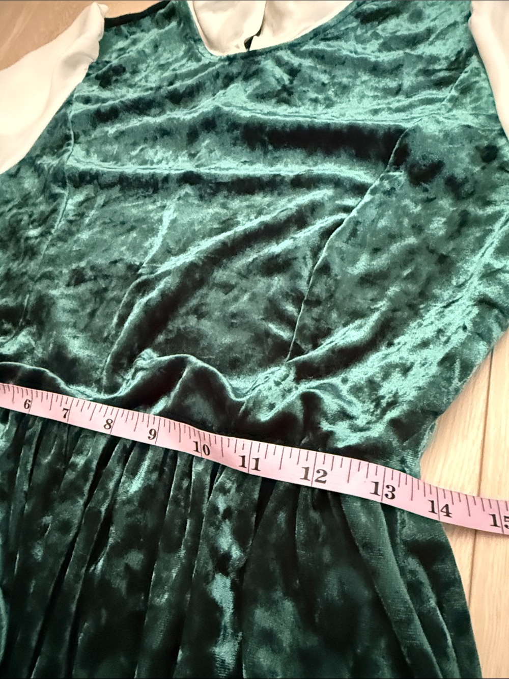 Disney Christmas Green Velvet Dress with White Collar and Embroidered Trim - Picture 6 of 9